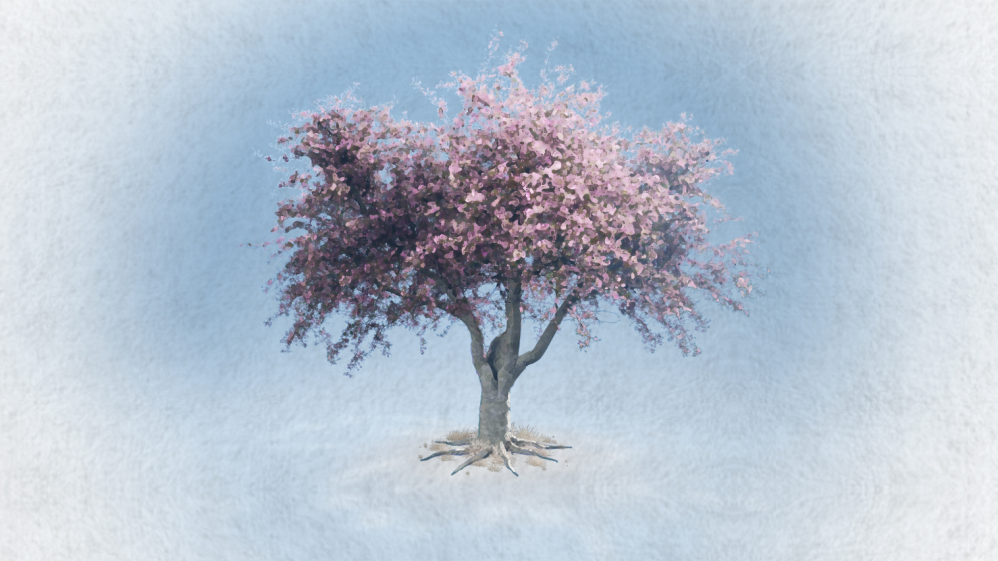 Cherry tree on a blue background